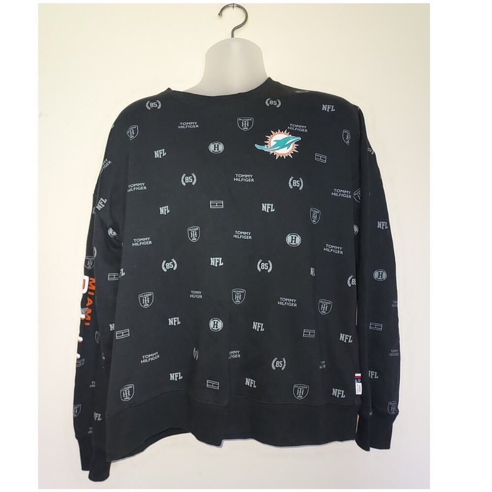 Miami Dolphins Men's XL Tommy Hilfiger Sweatshirt NFL Long Sleeve Crew Black